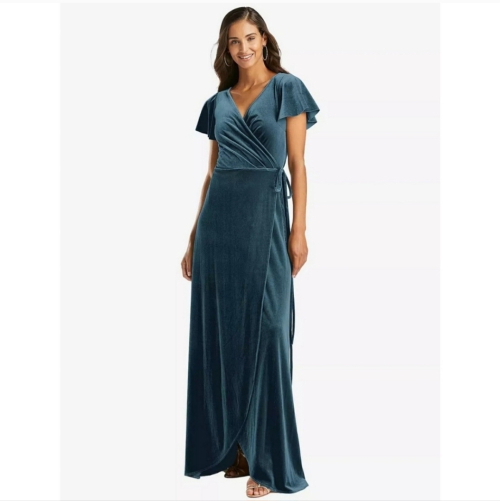 AFTER SIX Velvet Wrap Maxi Dress Dutch Blue Size Small